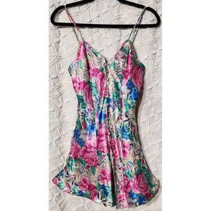 VTG Victoria's Secret Nightie Womens S Gold Label Floral Satin Coquette Babydoll